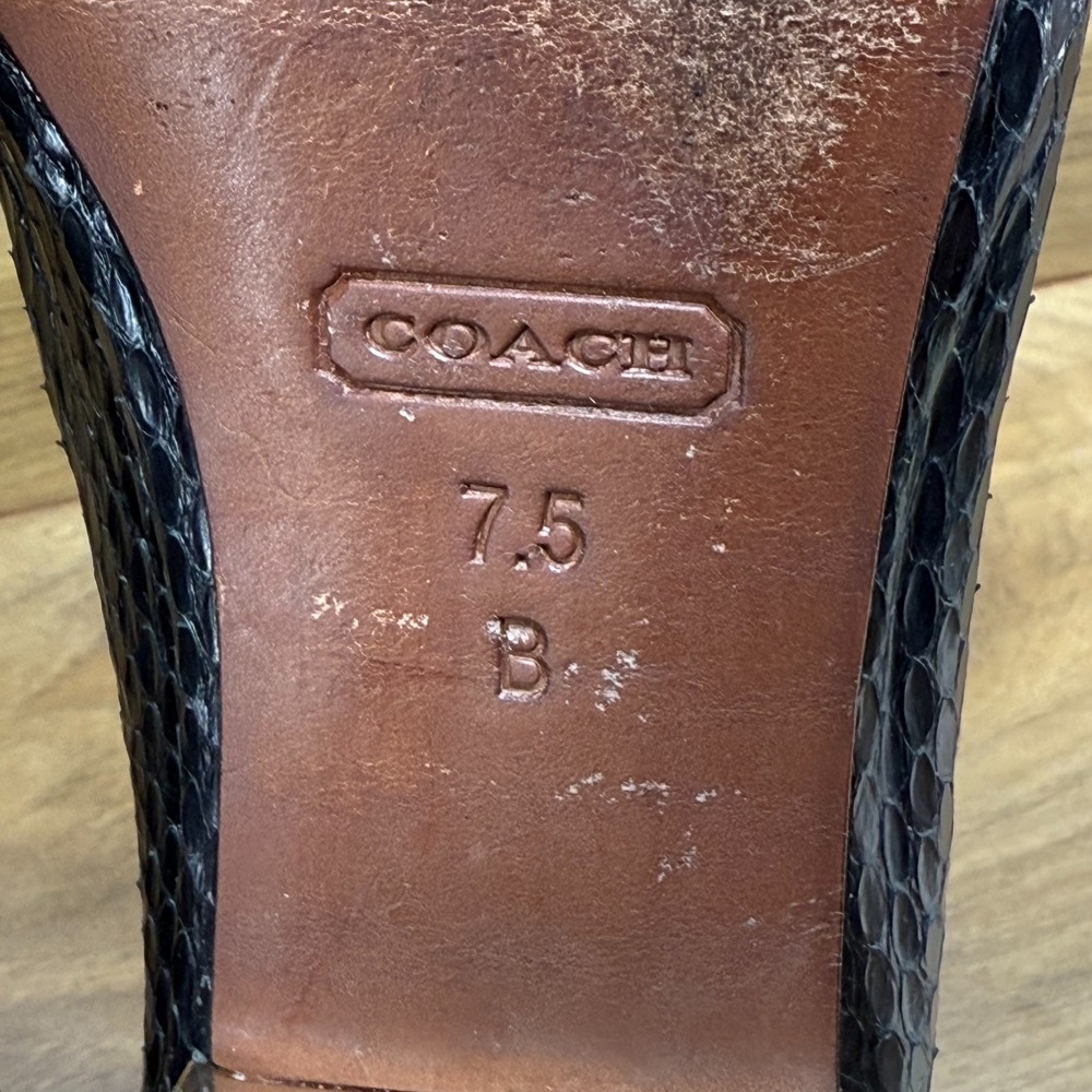 Coach Catrin Snake Embossed Leather Flats 7.5 Black Ballet Slip On - Picture 10 of 11